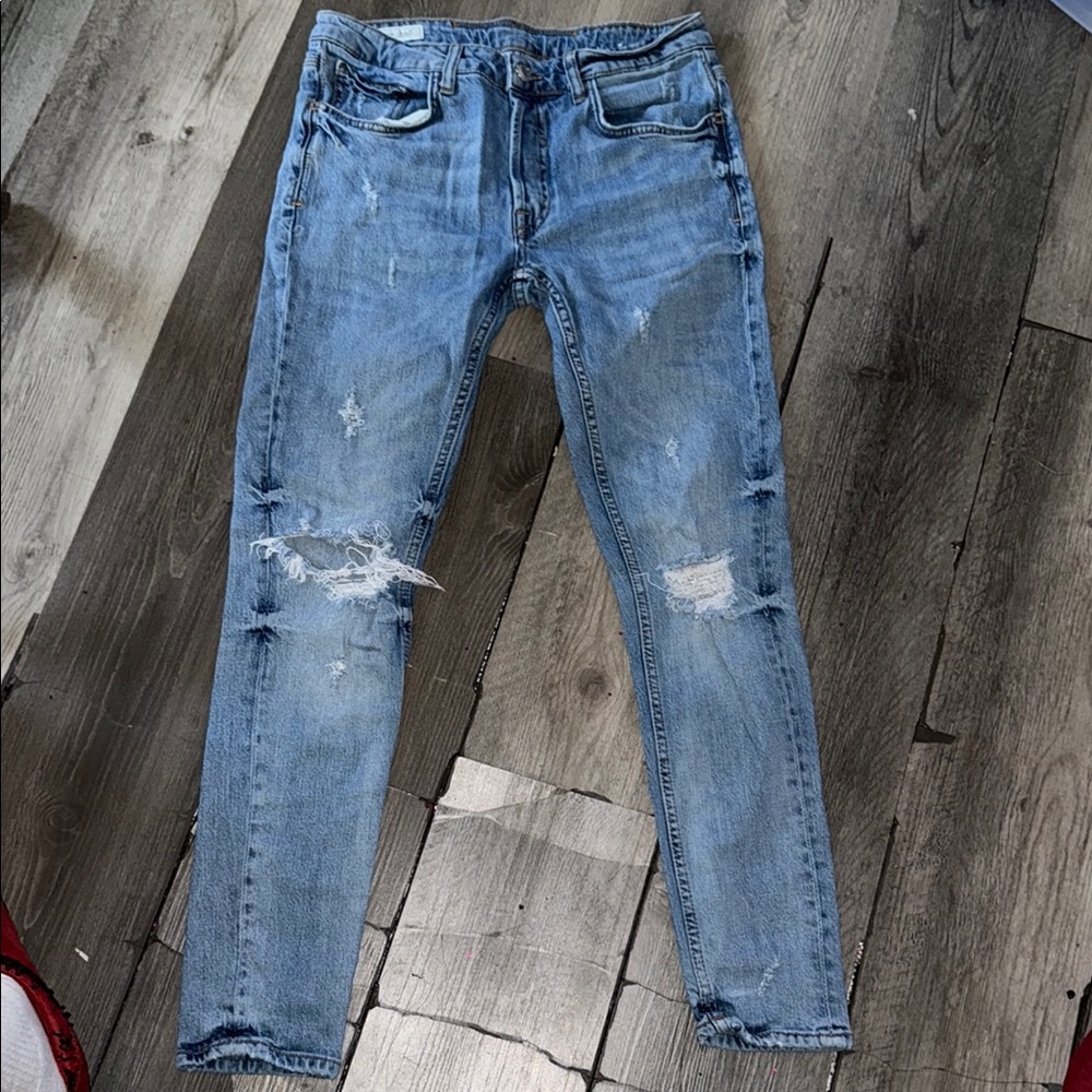 Zara Blue Skinny Jeans with Distressed Details